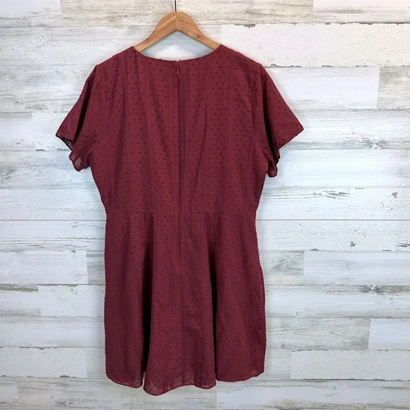 Madewell Burgundy Swiss Dot Mini Dress Button Front Cotton Cottagecore 12 - Picture 5 of 13